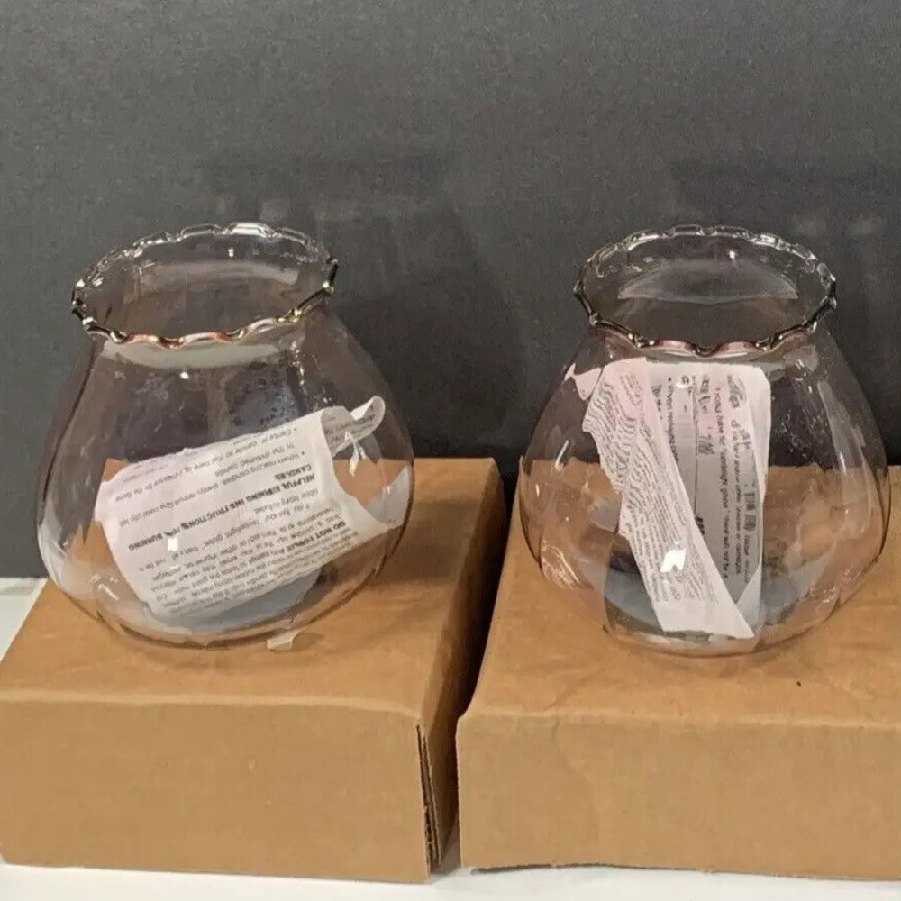 Set of 2 Home Interiors Ruffled Glass Votive Candle Holders Pink Optic Vintage - Picture 2 of 8